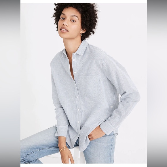NWOT Madewell Side-Button Oversized Ex-Boyfriend Shirt In Stripe - Picture 1 of 9
